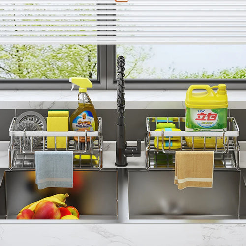 No-Drill Stainless Steel Sink Organizer – Keep Your Kitchen Clean & Dry